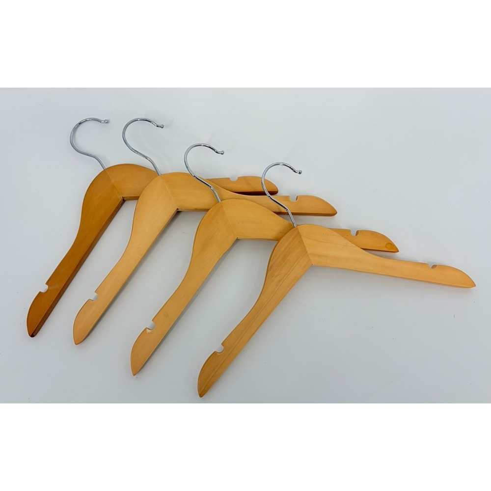 Natural Kids Children Baby Wood Wooden Clothes Hangers Dress Shirt Lot of 4